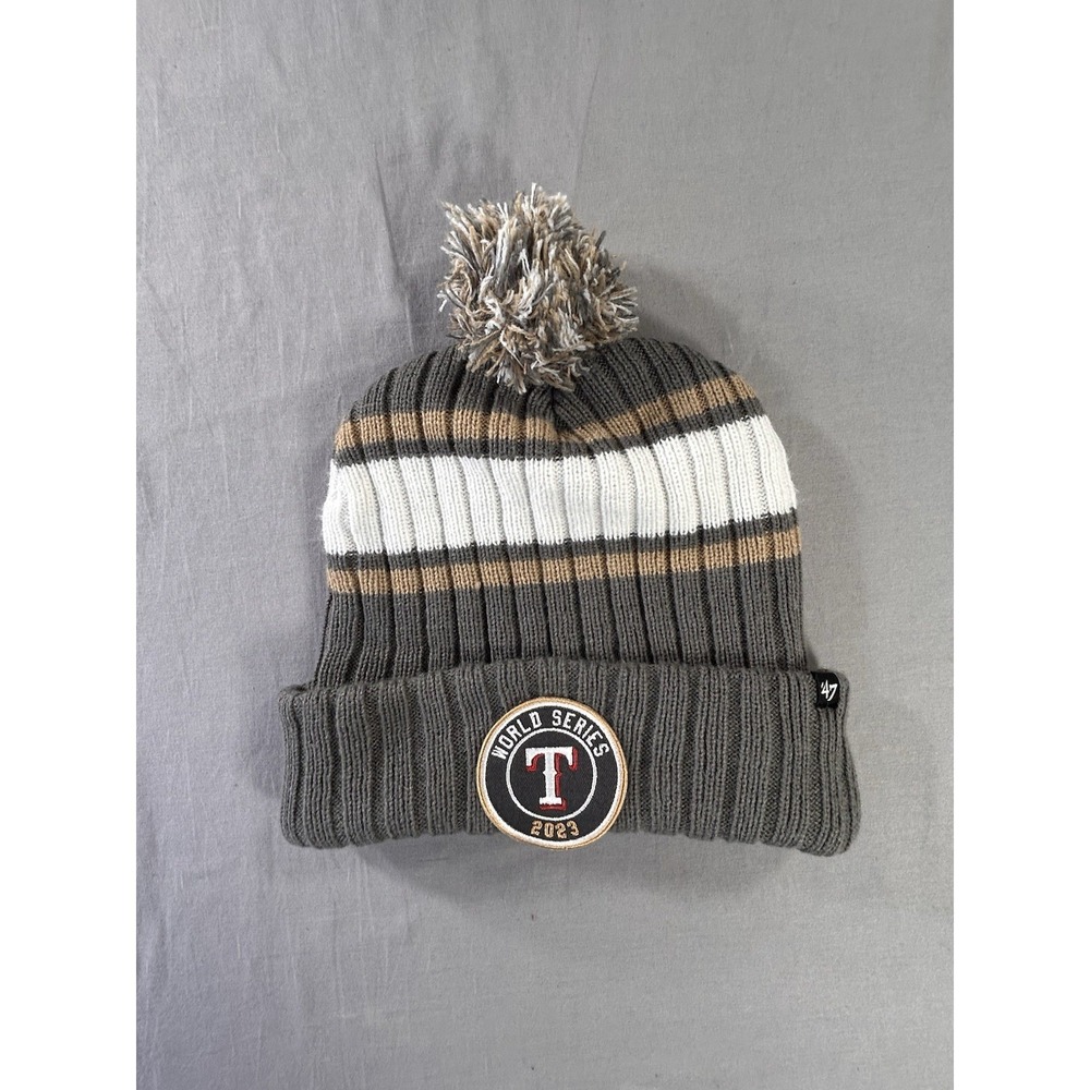 47 Brand Texas‎ Rangers World Series 2023 Plateau Cuffed Knit Beanie With Pom OS